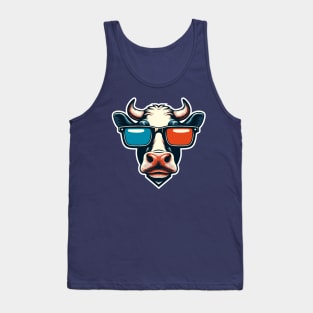 Cool cow wearing 3D glasses Tank Top